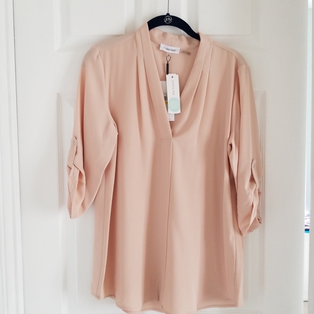 NWT - Blush Calvin Klein Button-Sleeve Blouse